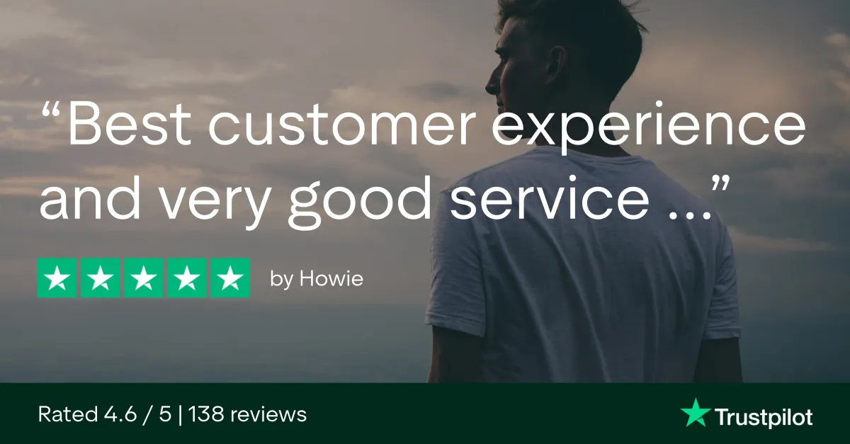 5-star Trustpilot review by Howie: "Best customer experience and very good service"